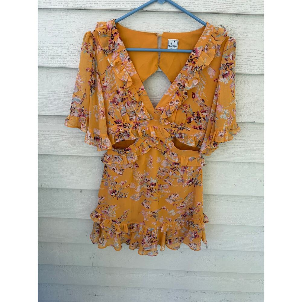 Angel Biba Boho Yellow Floral Ruffle Cutout Dress – Size Small - Picture 2 of 8